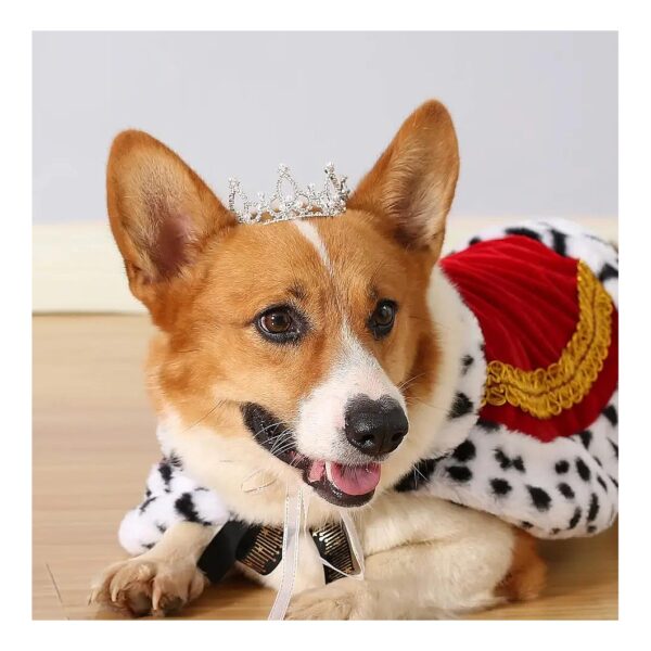 Medium Size Pet Crown with Rhinestones and Pearls for Rolyal Family Costume Accessories