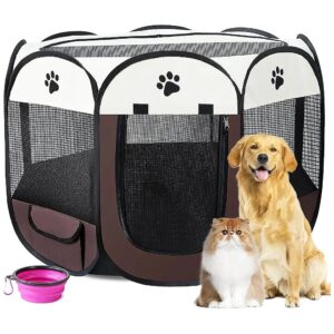 Medium Size Portable Waterproof Pet Playpen for Dogs and Cats with Removable Shade Cover