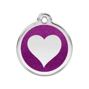 Medium Size Purple Glitter Enamel Heart Dog Identification Tag with Engraving Option