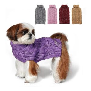 Medium Size Turtleneck Dog Sweater with Golden Thread for Small Dogs and Small Breeds