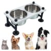 Medium Sized Dog Food Bowl Stand with 2 Stainless Steel Bowls and Vintage White Wood