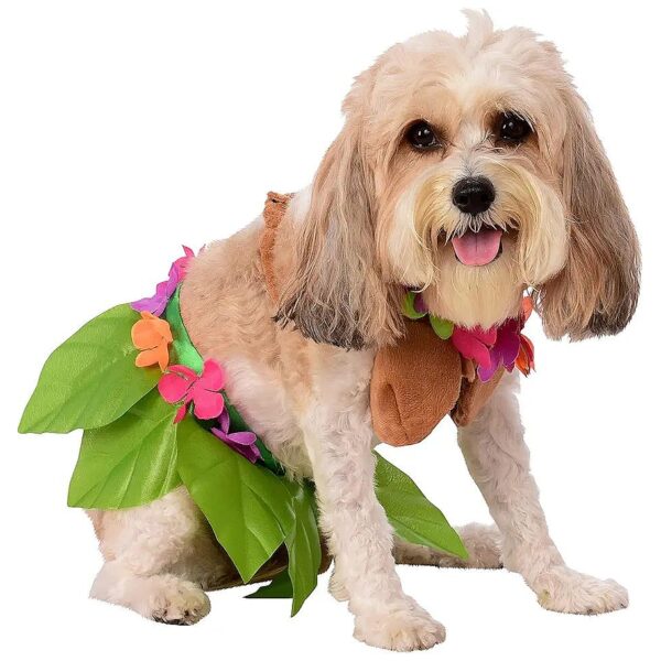 Medium-Sized Dog Hula Girl Costume with Floral Skirt and Ruffled Top