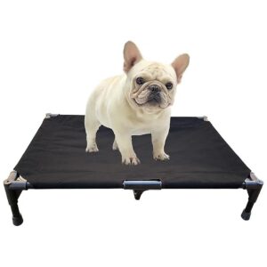 Medium-Sized Pet Cot with Black Bed for Cooling Raised Dog Bed with Metal Frame