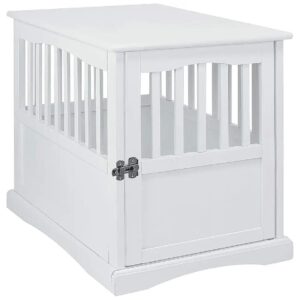 Medium White Wooden Pet Crate End Table for Indoor Pets