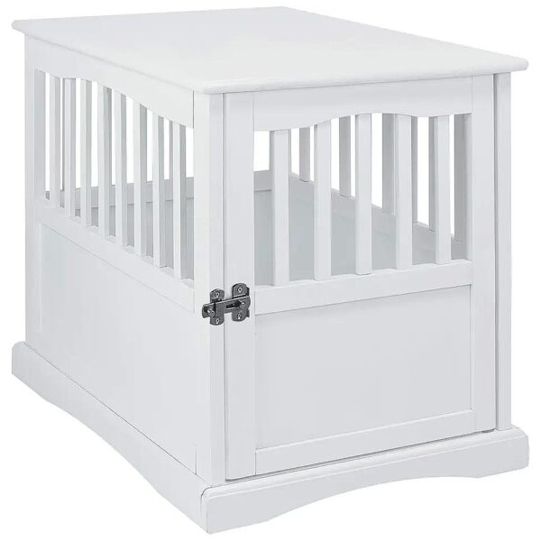 Medium White Wooden Pet Crate End Table for Indoor Pets