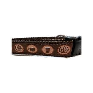 Medium and Large Size 1 inch Wide Coffee Patterned Nylon Dog Collar