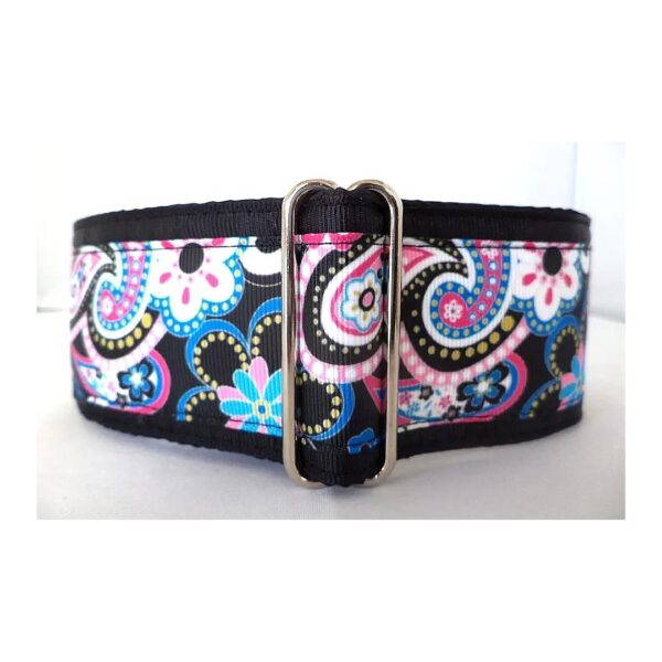 Medium and Large/XL Breed Martingale Dog Collar in Black Paisley Floral Design