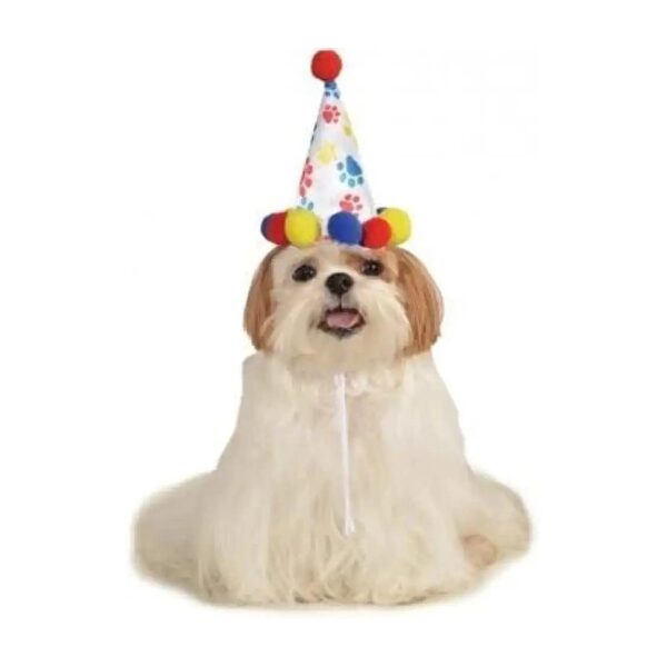 Medium to Large Dog Birthday Costume Hat with Yellow Red and Blue Pom-Poms