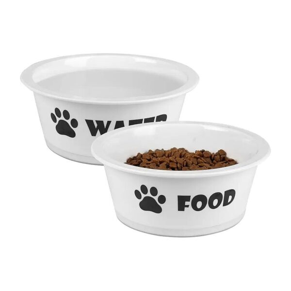 Medium to Large Dog Bowl Set Porcelain Ceramic with Non Slip Band and Loop Design