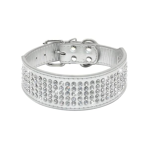 Medium to Large Dog Collar with Full Sparkly Diamonds and Adjustable Buckle in Silver