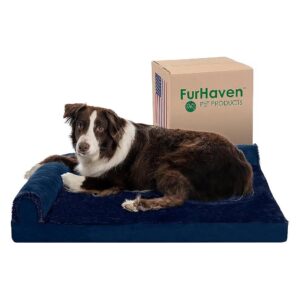 Memory Foam L Shaped Dog Bed with Bolsters and Removable Cover for Large and Medium Dogs