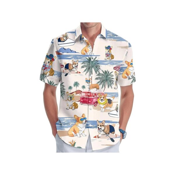 Men's Dog Hawaiian Shirt with Playful Button-Down Design for Summer Vacation