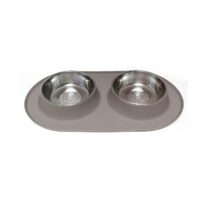 Messy Mutts Double Silicone Feeder with Stainless Steel Bowls for Multiple Pet Families