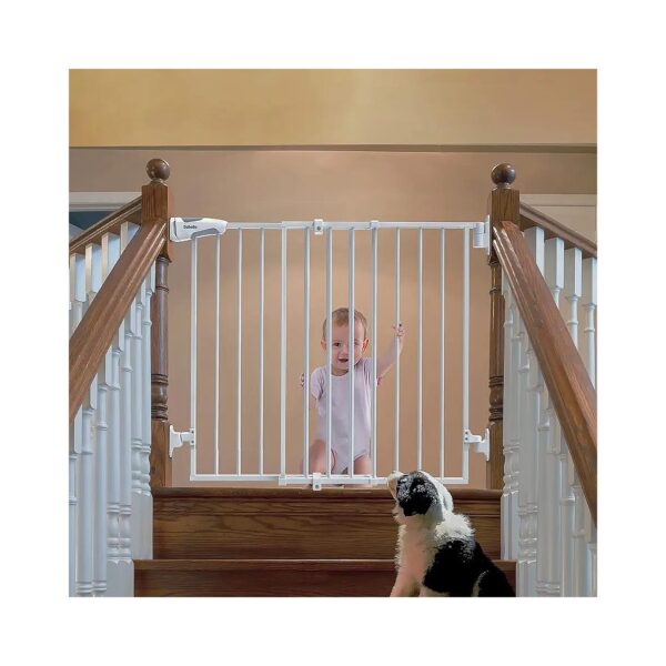 Metal Baby Gate with Large Walk Thru Door and Adjustable Width for Toddlers and Pets