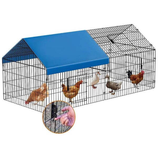 Metal Chicken Coop 86x40x39 Inches with Large Space for Outdoor Backyard Fencing