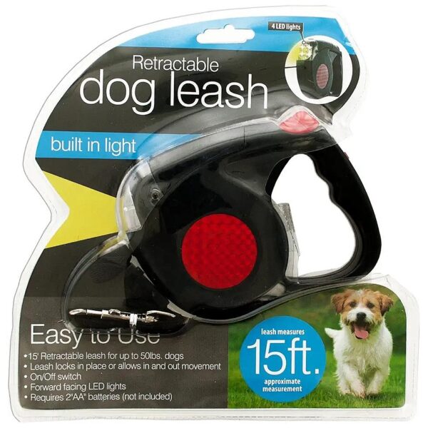 Metal Constructed Retractable Dog Leash with Multicolor LED Lighting