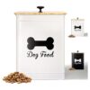 Metal Dog Food Container with Bamboo Lid and White Finish for 5-10 lb Capacity