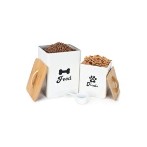 Metal Dog Food Storage Cans with Wooden Lids and Scoop for Dog Treat Storage