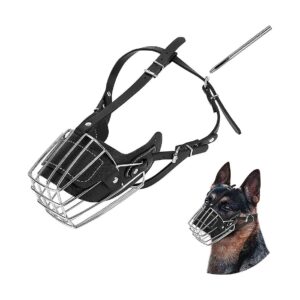 Metal Dog Muzzle Basket Adjustable Leather Leash Suitable for Large Medium-Sized Dogs