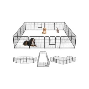 Metal Dog Playpen 16 Panel 24 Height Black Heavy Duty Indoor Outdoor Exercise Pen