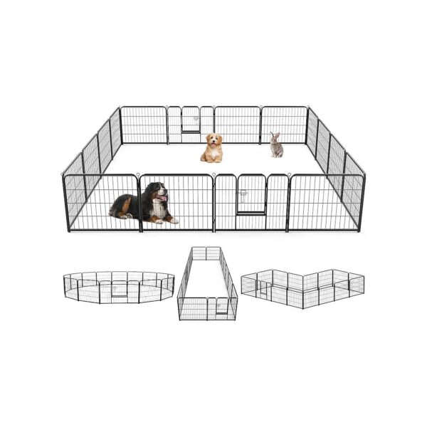 Metal Dog Playpen 16 Panel 24 Height Black Heavy Duty Indoor Outdoor Exercise Pen