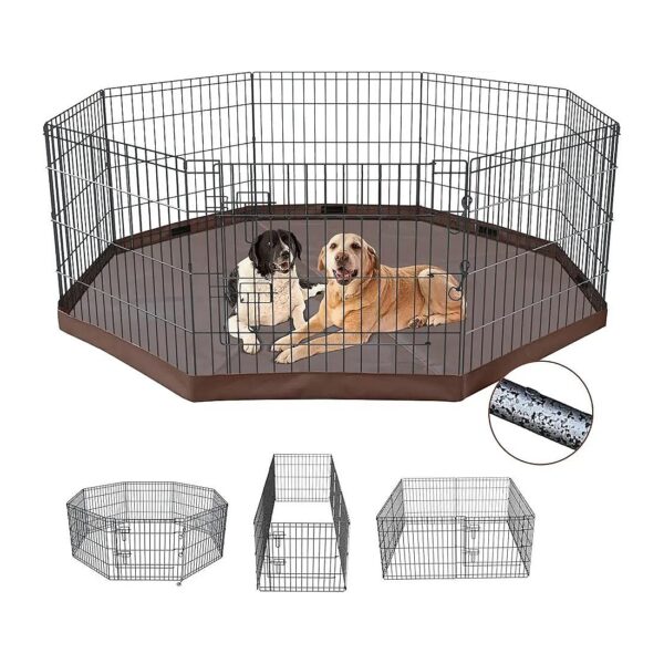 Metal Dog Playpen with 8 Panels, 24 Inch Height and Oxford Cloth Bottom Pad for Pets