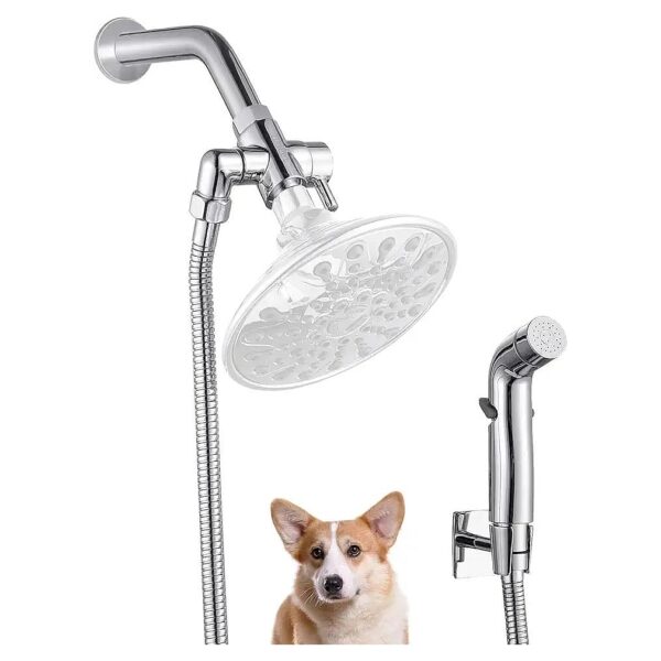 Metal Dog Shower Attachment with Adjustable Shower Diverter and Long Hose