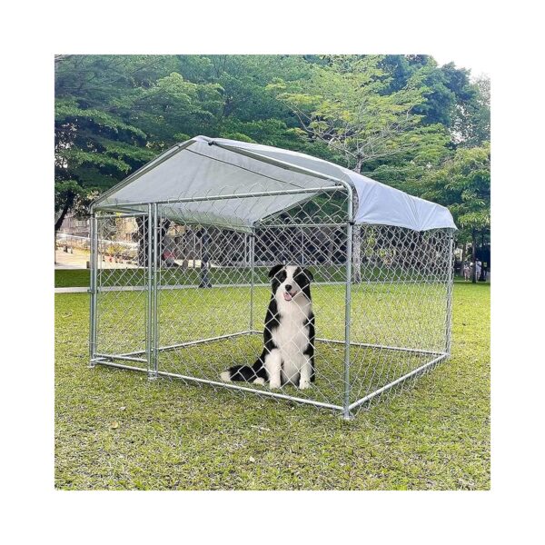 Metal Frame Dog Kennel with Waterproof Tarp Cover and Lockable Door for Outdoor Use