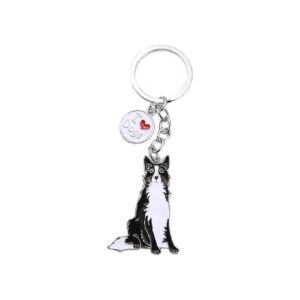 Metal Keychain Keyring Dog ID Tag Border Collie Patterned Gift