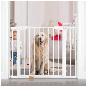 Metal Pet Gate for House Stairs and Doorways with Extension Kit and Easy Installation