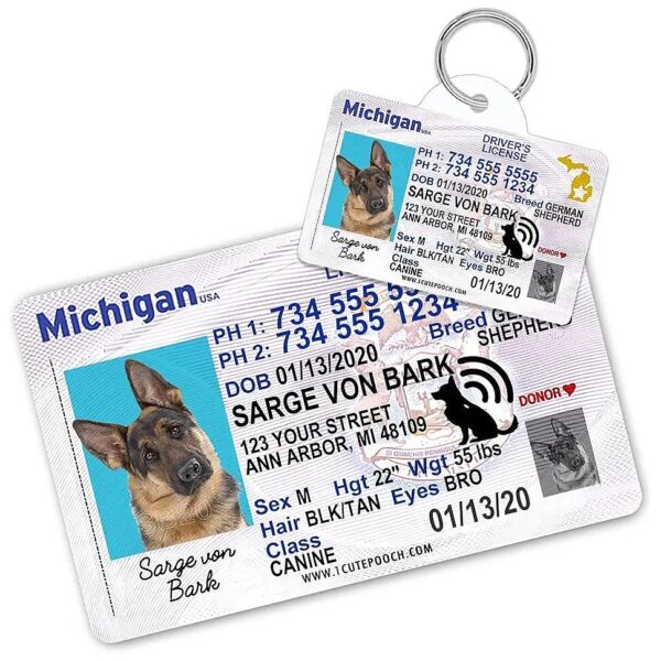 Michigan Custom Dog Tag and Wallet Card for Pets with Personalized ID Tags