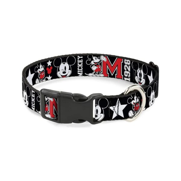 Mickey Mouse 1928 Collage Dog Collar with Buckle Closure Polyester Material 1" Wide