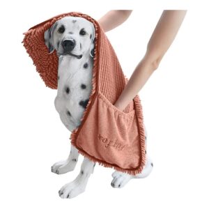 Microfiber Dog Towel for Medium Large Dogs with Quick Drying Technology and Hand Pockets