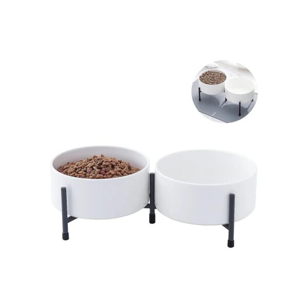 Microwavable Porcelain Dog Food and Water Feeder Bowls with Elevated Metal Stand