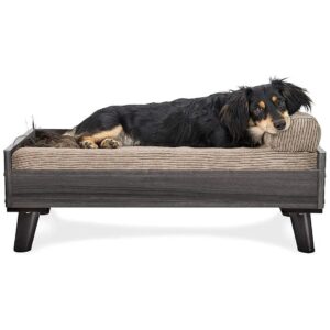 Mid-Century Modern Gray Wash Dog Bed Frame for Medium Breed Dogs with Easy Assembly