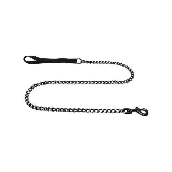 Midnight Black Coated Chain Dog Leash with Soft Nylon Handle