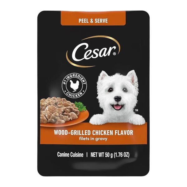 Mini-Pouch Wet Dog Food Snacks with Wood-Grilled Chicken Flavor and No Fillers