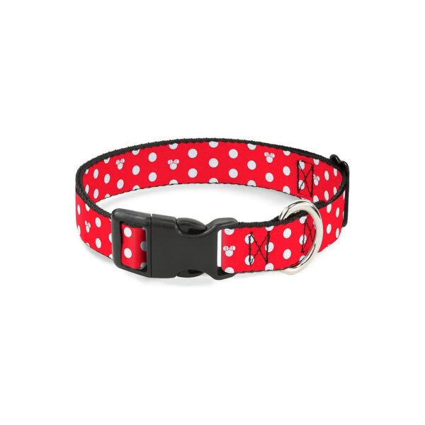 Minnie Mouse Patterned Dog Collar with Red and White Colors and Plastic Clip