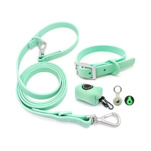 Mint Green Dog Collar Leash Set with AirTag Dog Collar Holder and Poop Bag Holder