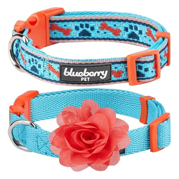 Mix and Match Sky Blue Adjustable Dog Collar with Detachable Orange Flower