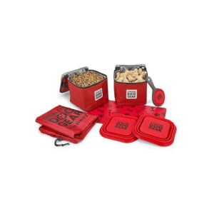 Mobile Dog Gear Red Dog Travel Bag with Collapsible Dog Bowl and Food Carriers