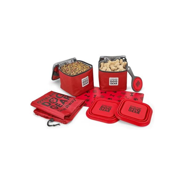 Mobile Dog Gear Red Dog Travel Bag with Collapsible Dog Bowl and Food Carriers