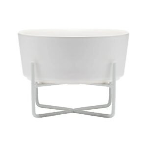 Modern Matte White Ceramic Dog Bowl Stand with Single Feeder Water Bowl