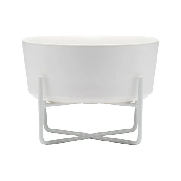 Modern Matte White Ceramic Dog Bowl Stand with Single Feeder Water Bowl