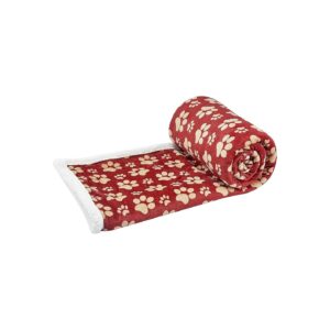 Modern Red Dog Paw Sherpa Throw Blanket with Ultra Soft Flannel Reverse