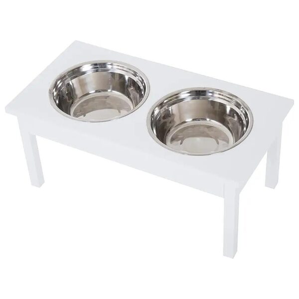 Modern White Elevated Dog Food Station with Stainless Steel Bowls