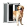 Mounted Pet Door with Two Locking Panels, Large, Silver, Suitable for Dogs up to 120 lbs