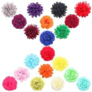 Multi-Color Dog Collar Flowers 20 Pcs Solid Chiffon Fabric Pet Grooming Item Accessories