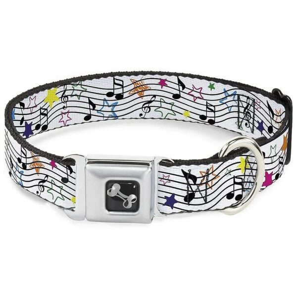 Multi Color White Black and Music Notes Stars Dog Collar with Medium Neck Size