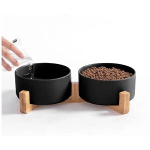 Multi-Pet Household Pet Bowl Set Ceramic Food and Water Bowls with Wood Stand